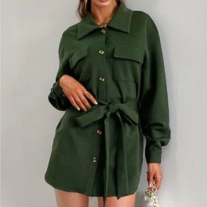Dark Green shacket with optional waist tie. Shein. Worn once. US size 6/Medium.